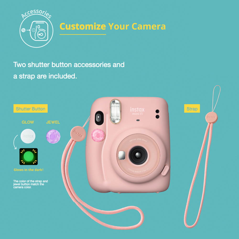 FUJIFILM INSTAX Mini 11 Instant Film Camera (Ice White) + ACCESSORY BUNDLE THAT INCLUDES 4X Fujifilm Instax Mini Twin Film (80 Exposures), Camera Carrying Case, Camera Strap & Funky Film Frames
