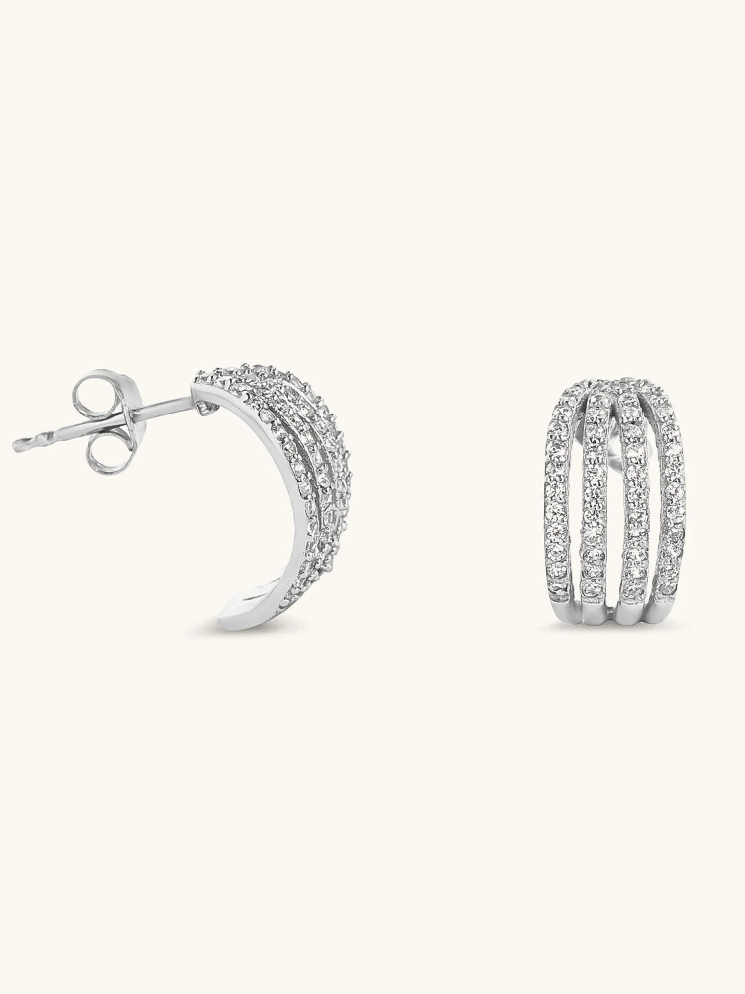 Mabel 92.5 Sterling Silver Studded 4 ray Huggies Earrings for Women