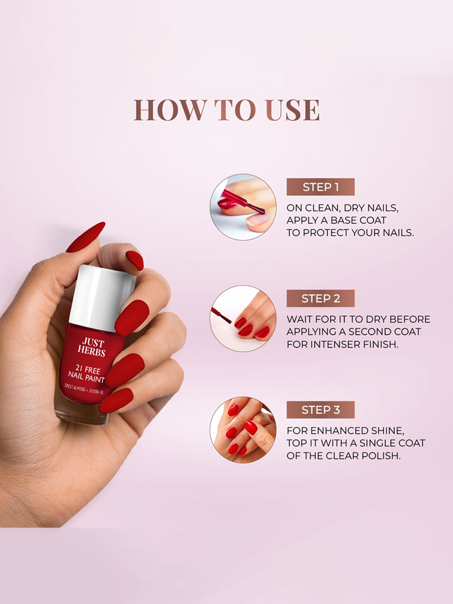 JUST HERBS 21 Free Nail Paint Cherry Red - 6 ml