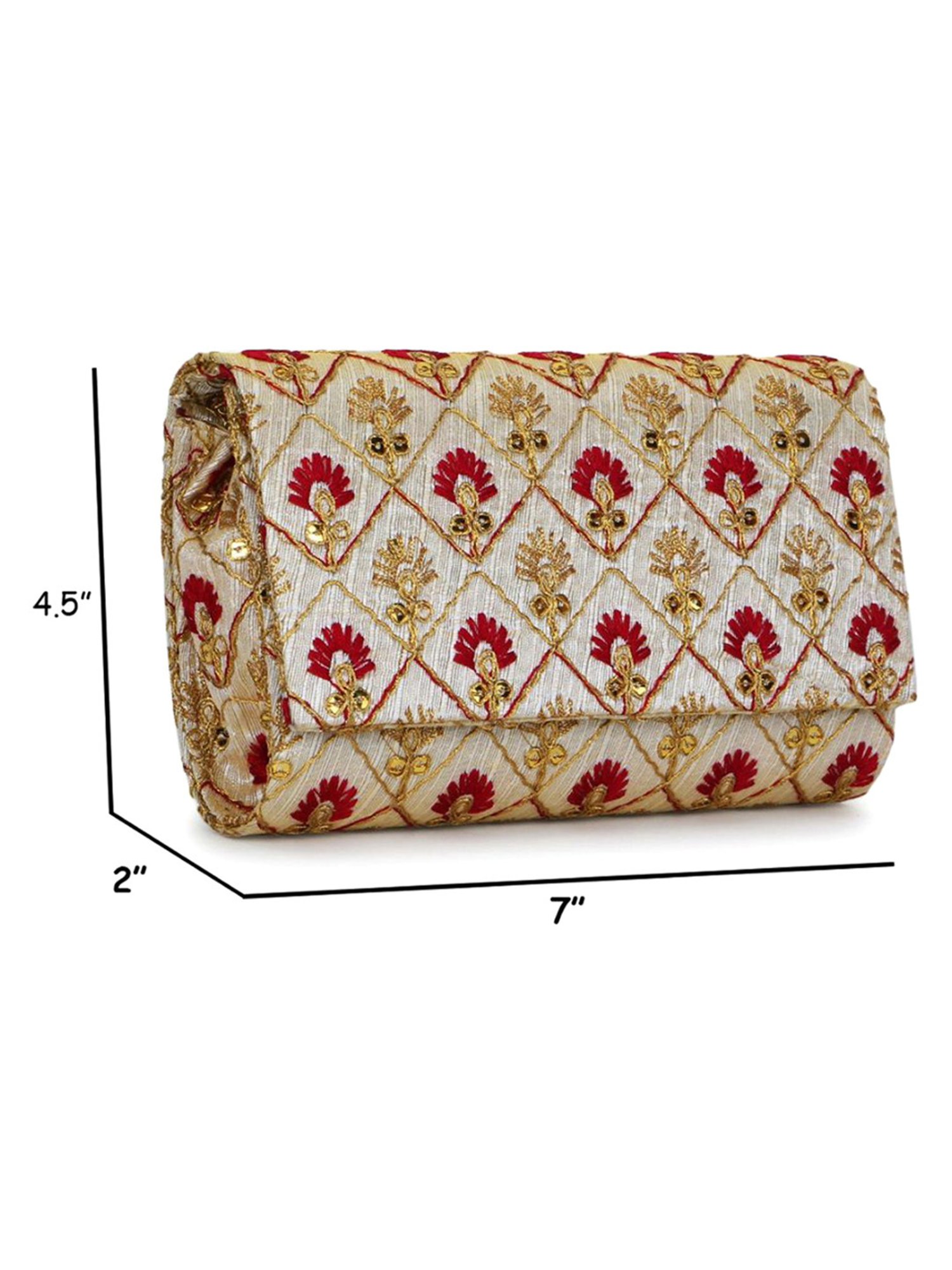 Spice Art Maroon Gold Embroidered Medium Clutch