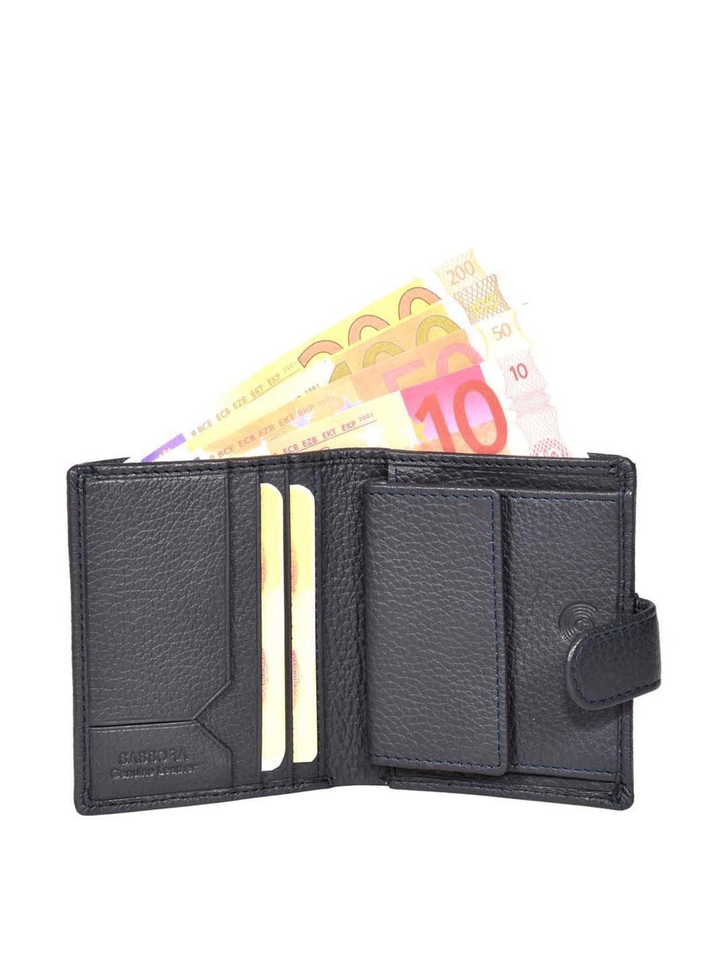 SASSORA Navy Casual Leather Bi-Fold Wallet for Men