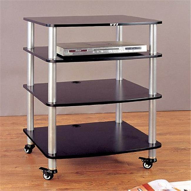 VTI Manufacturing AR404SB 4 Silver Poles 4 Black Shelves With Caster AV Stand