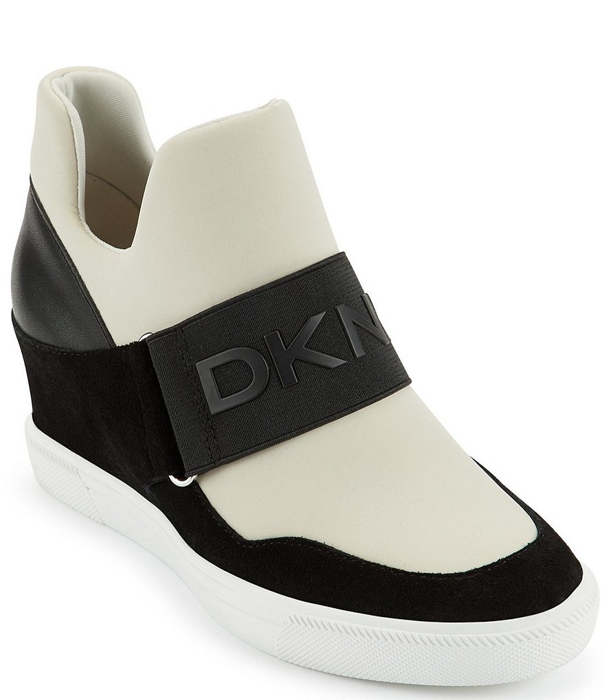 DKNY Cosmos Logo Strap Colorblock Slip On Wedge Sneakers