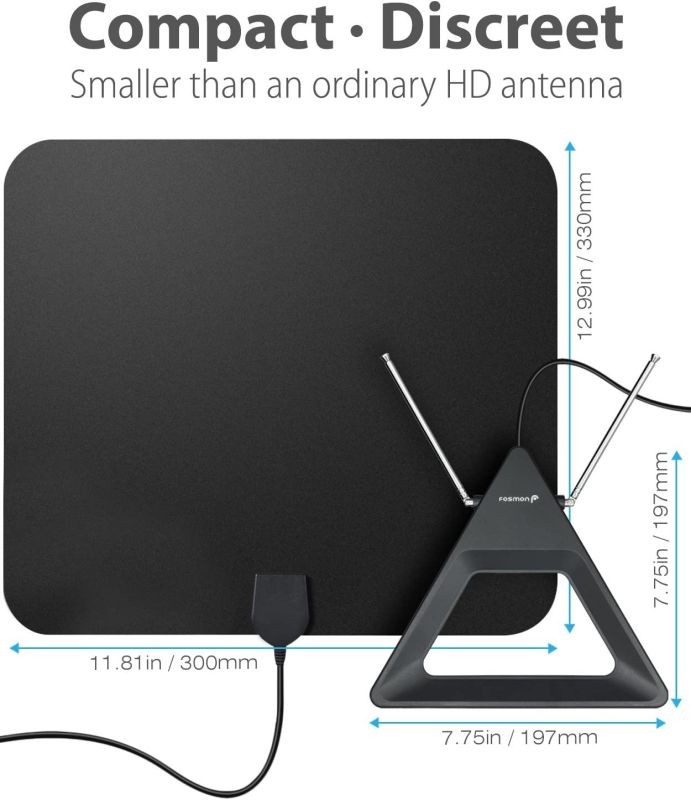 Fosmon HDTV Antenna 25-40 Miles Range, Indoor Rabbit Ear TV Antenna, Retractable Dipoles [Wall Mountable or Tabletop] with 5FT Cable Support 4K Ready, ATSC 3.0, UHF, VHF, 1080p Free TV Channel