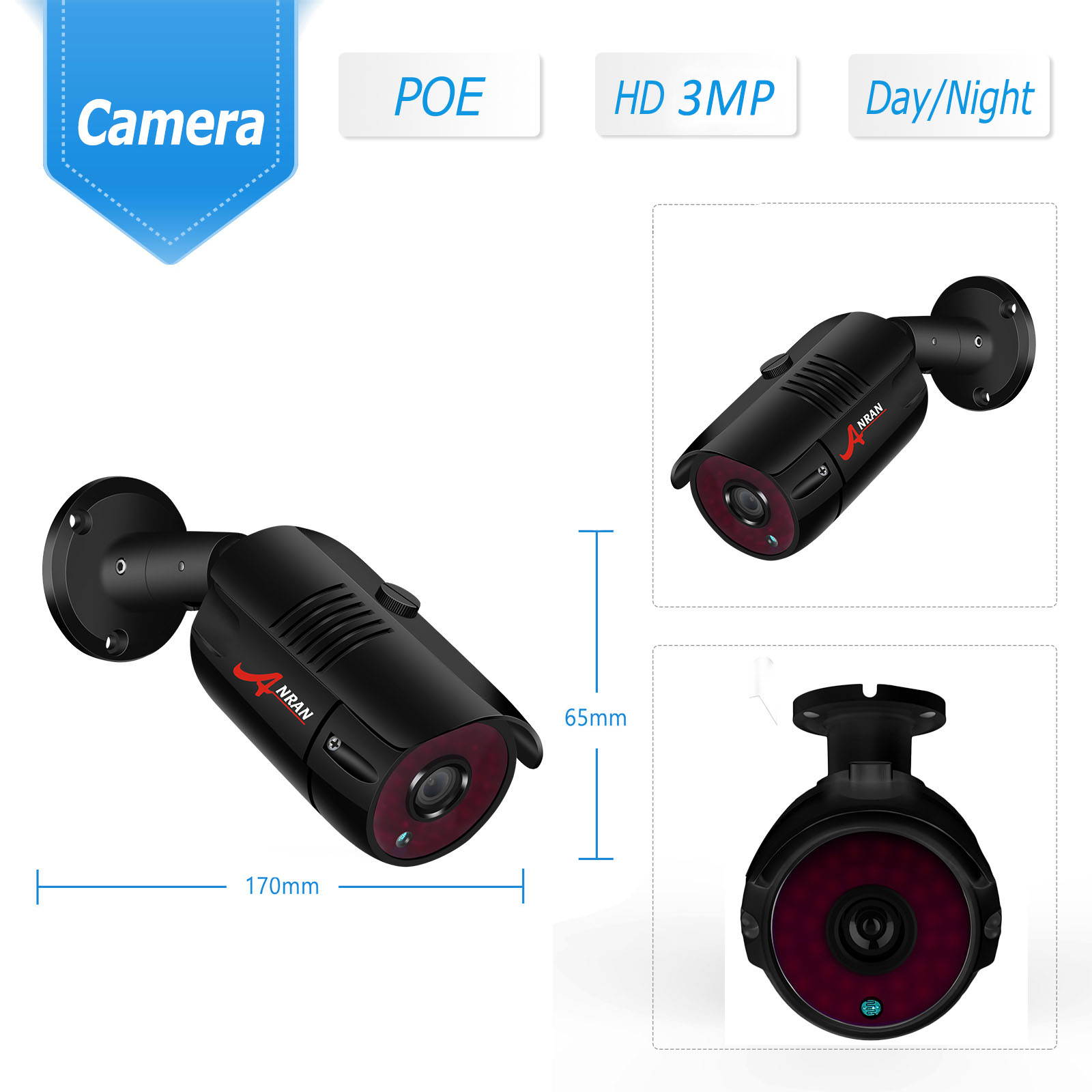 ANRAN 8CH Security Surveillance System H.265+ 1920P(5MP) Wired POR NVR and (8)&times;3MP HD Weatherproof CCTV Camera System, In/Ootdoor,100ft Night Vision,Easy Remote Access, E,ail Alarm, Motion Detection