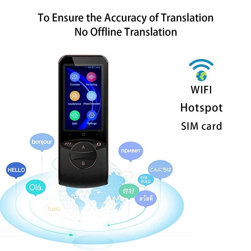Voice Language Translator Device, 45 Languages Real-Time Translation, Image Recognition & Translating, Remote International Conference for Business Travel Learning Shopping (Black)