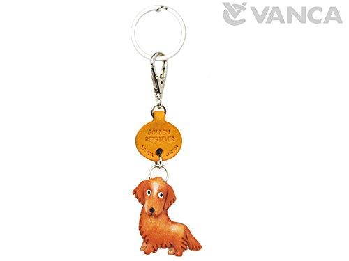 Golden Retriever Leather Dog Small Keychain VANCA CRAFT-Collectible Keyring Charm Pendant Made in Japan