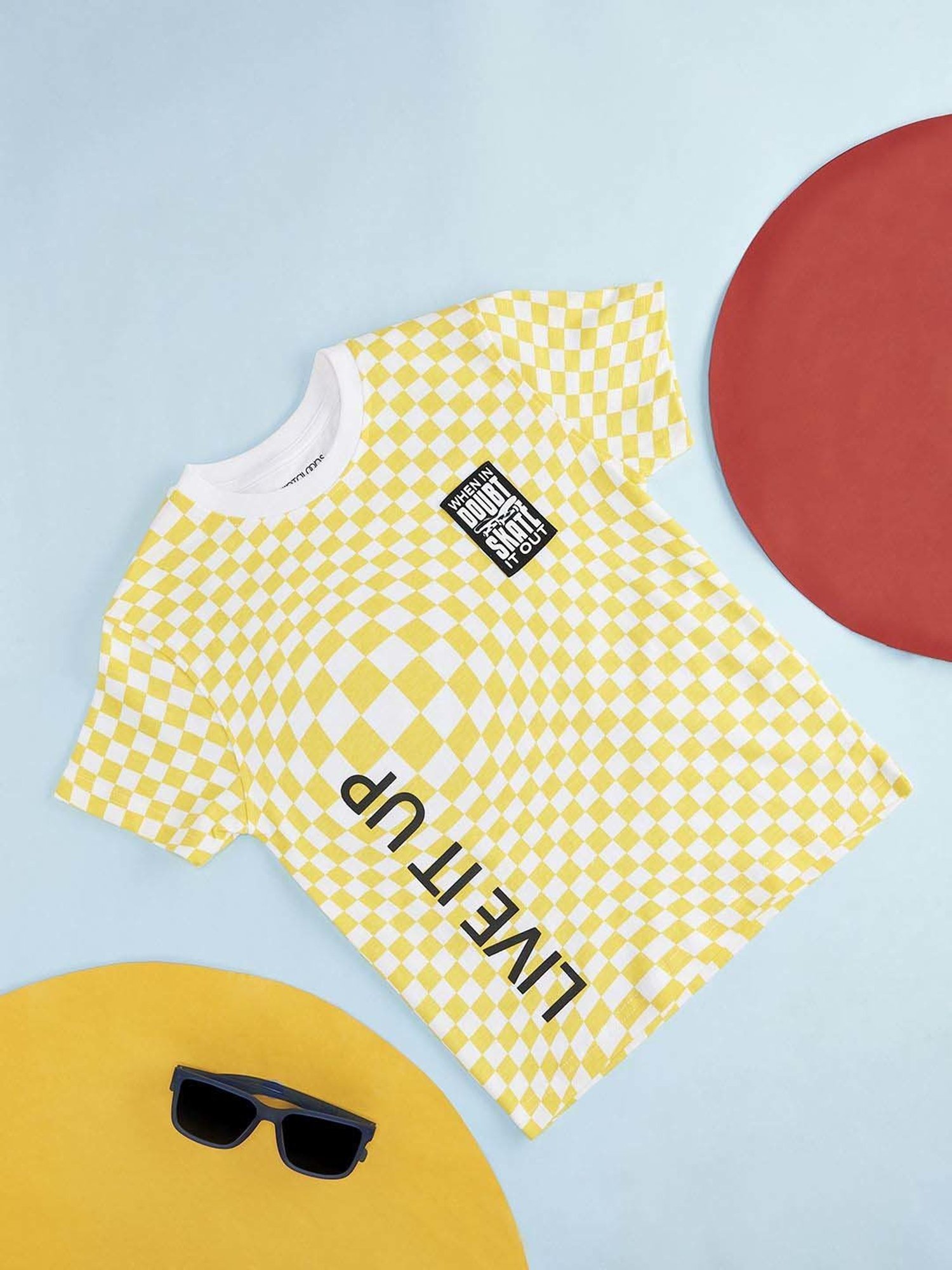 Pantaloons Junior Yellow & White Cotton Printed T-Shirt