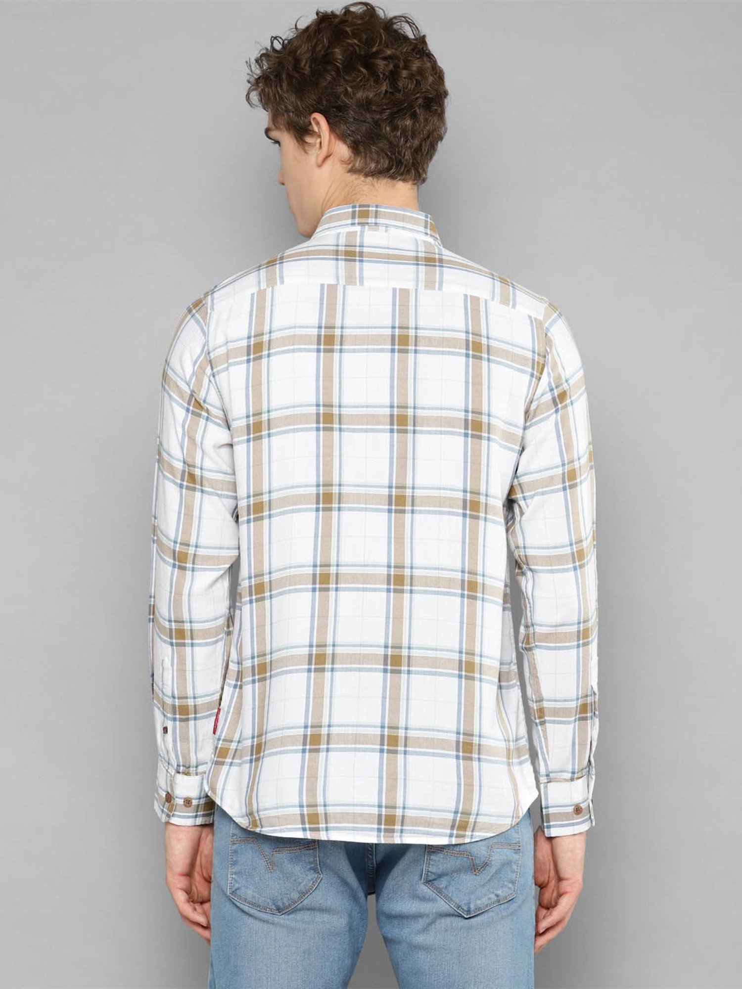 Allen cooper White Regular Fit Check Cotton Shirt