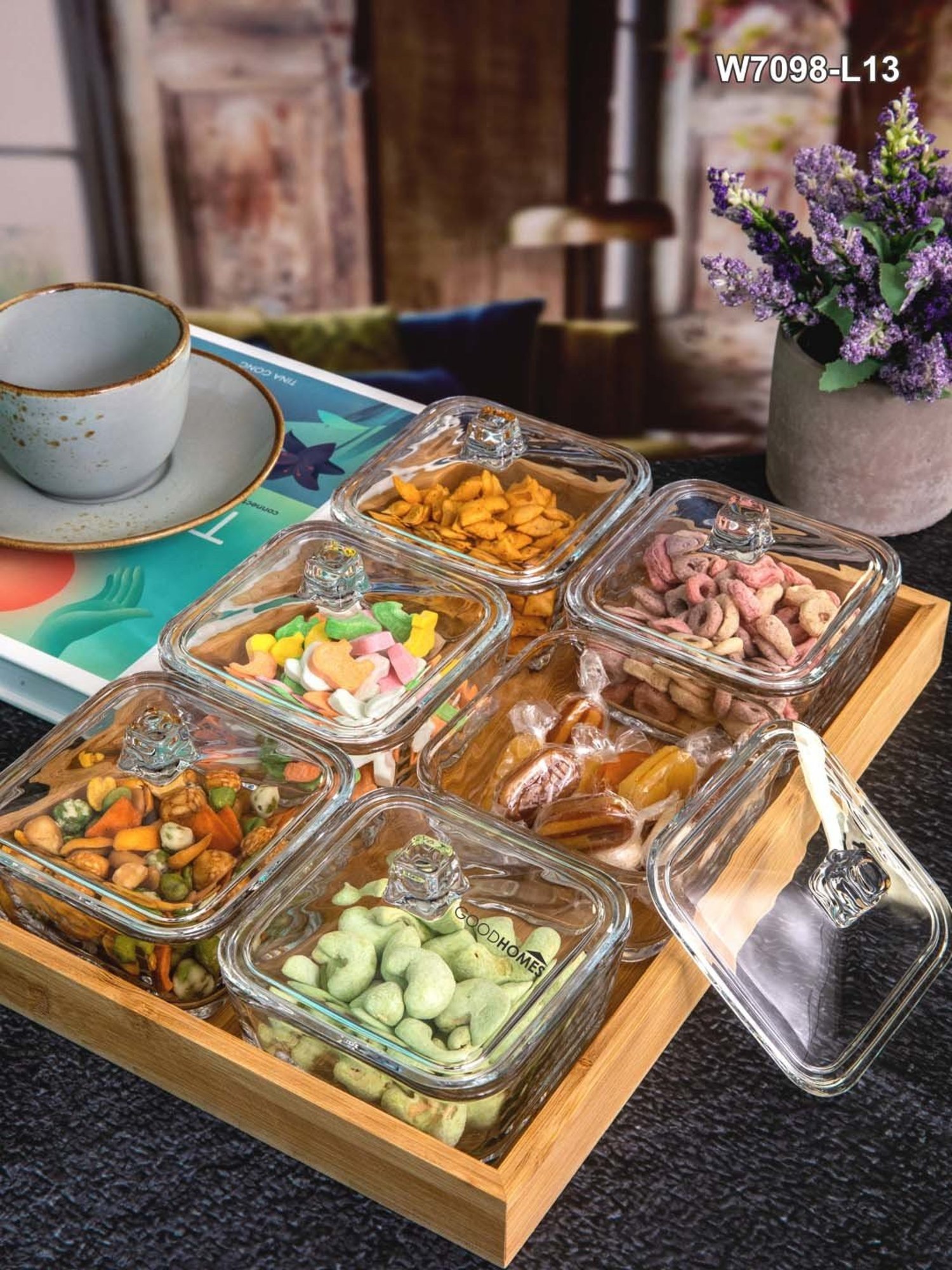 Goodhomes Transparent Glass Candy Bowls With Lid - Set of 6