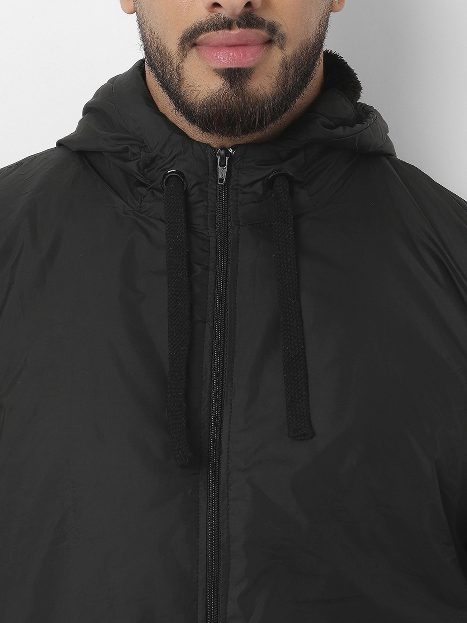 Instafab Plus Black Regular Fit Plus Size Hooded Jacket