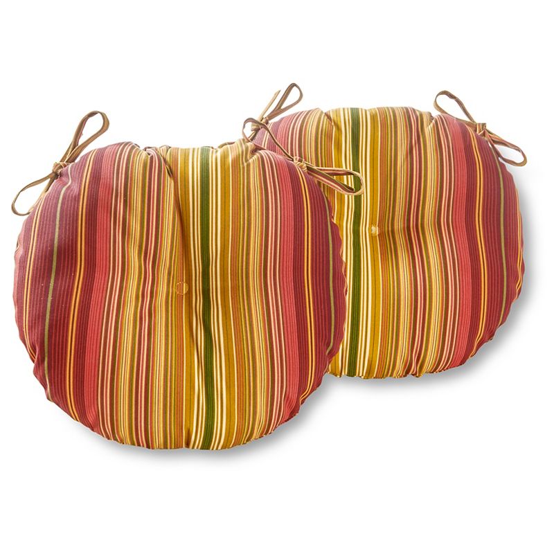 Set of Two 15" Outdoor Bistro Chair Cushions Kinnabari Stripe - Kensington Garden