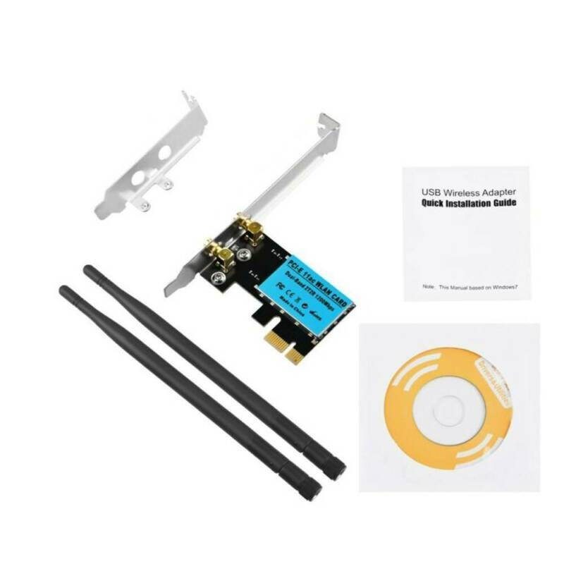 WiFi Card 1200Mbps 11AC Dual Band PCI-E Wireless Adapter Wi-Fi Network Card Adapter 2.4G/5.8G Dual Band Antenna PCI Express Internet Networking Cards