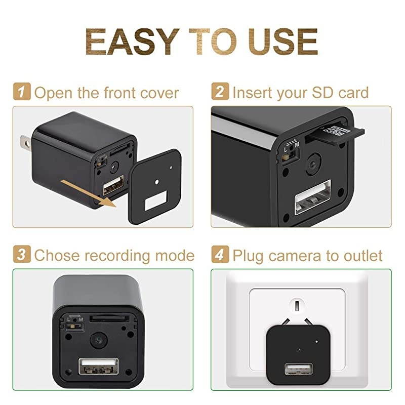 Charger Hidden Camera HD 1080P Motion Detection USB Wall Charger Camera Plug Camera Loop Recording Nanny Cam Home Security Camera Housekeeper