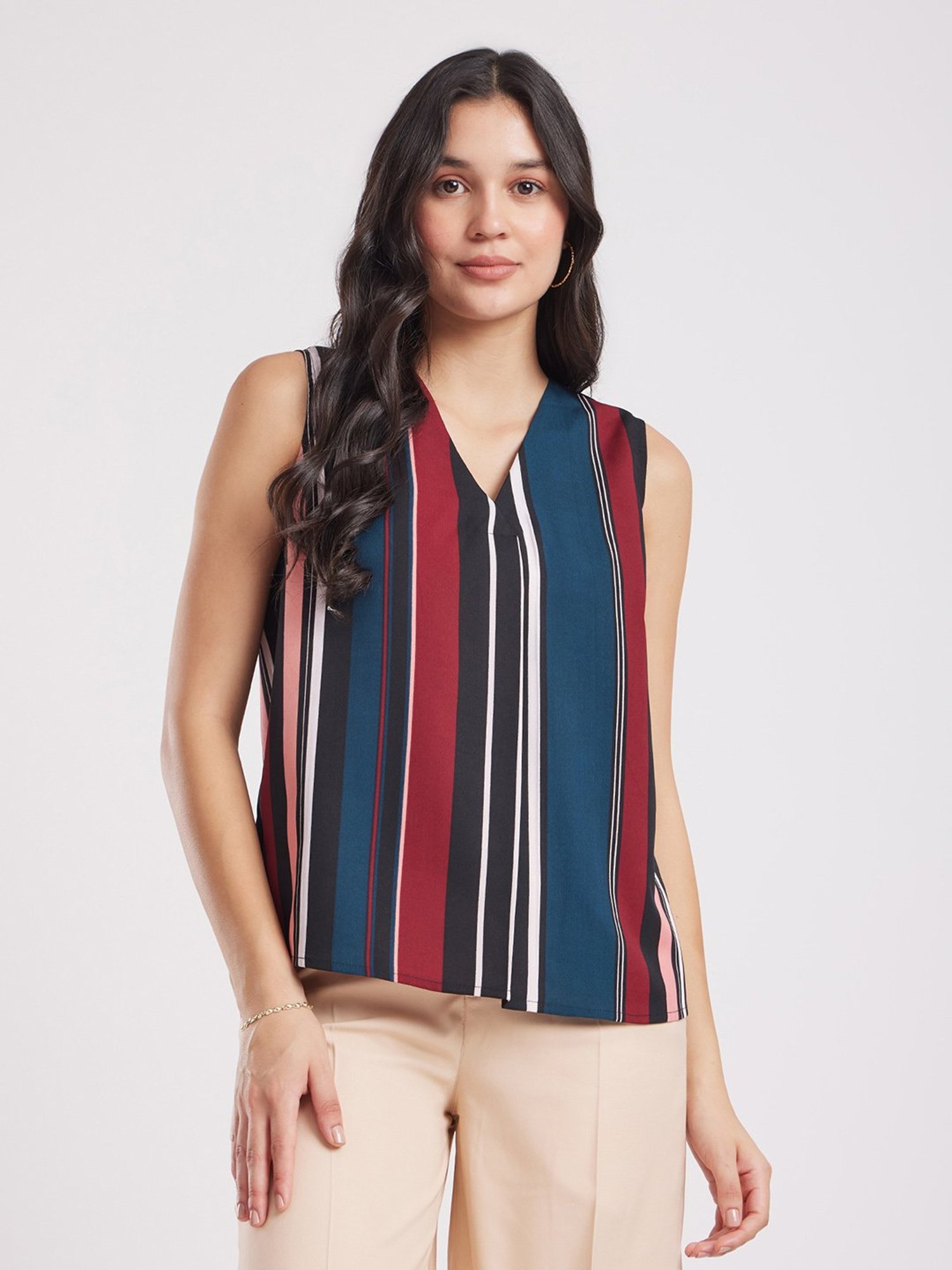 Fablestreet Maroon & Navy Striped Top