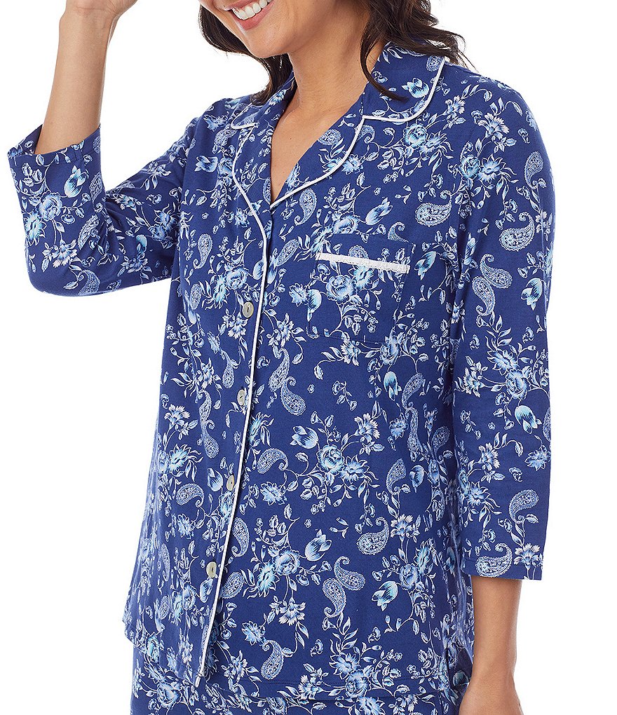 Carole Hochman Paisley & Floral Print 3/4 Sleeve Jersey Knit Pajama Set