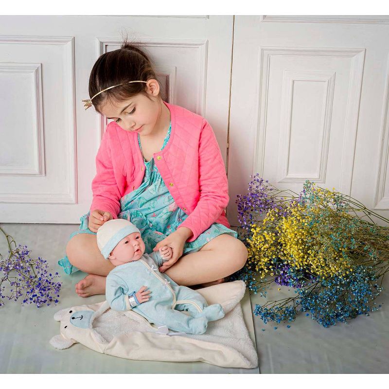 JC Toys Soft Body La Newborn 15.5" baby doll - Blue Bear Bunting Gift Set
