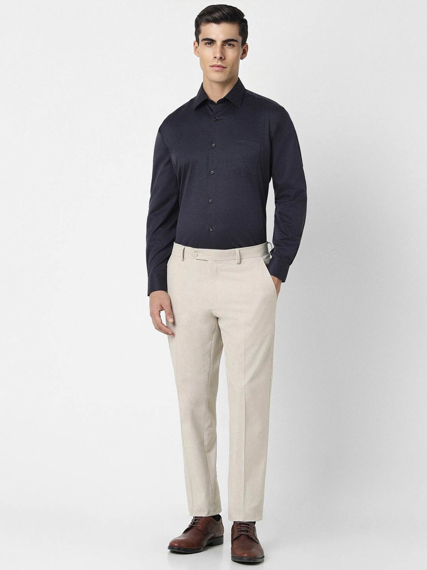 Sojanya Blue Cotton Regular Fit Self Pattern Shirt