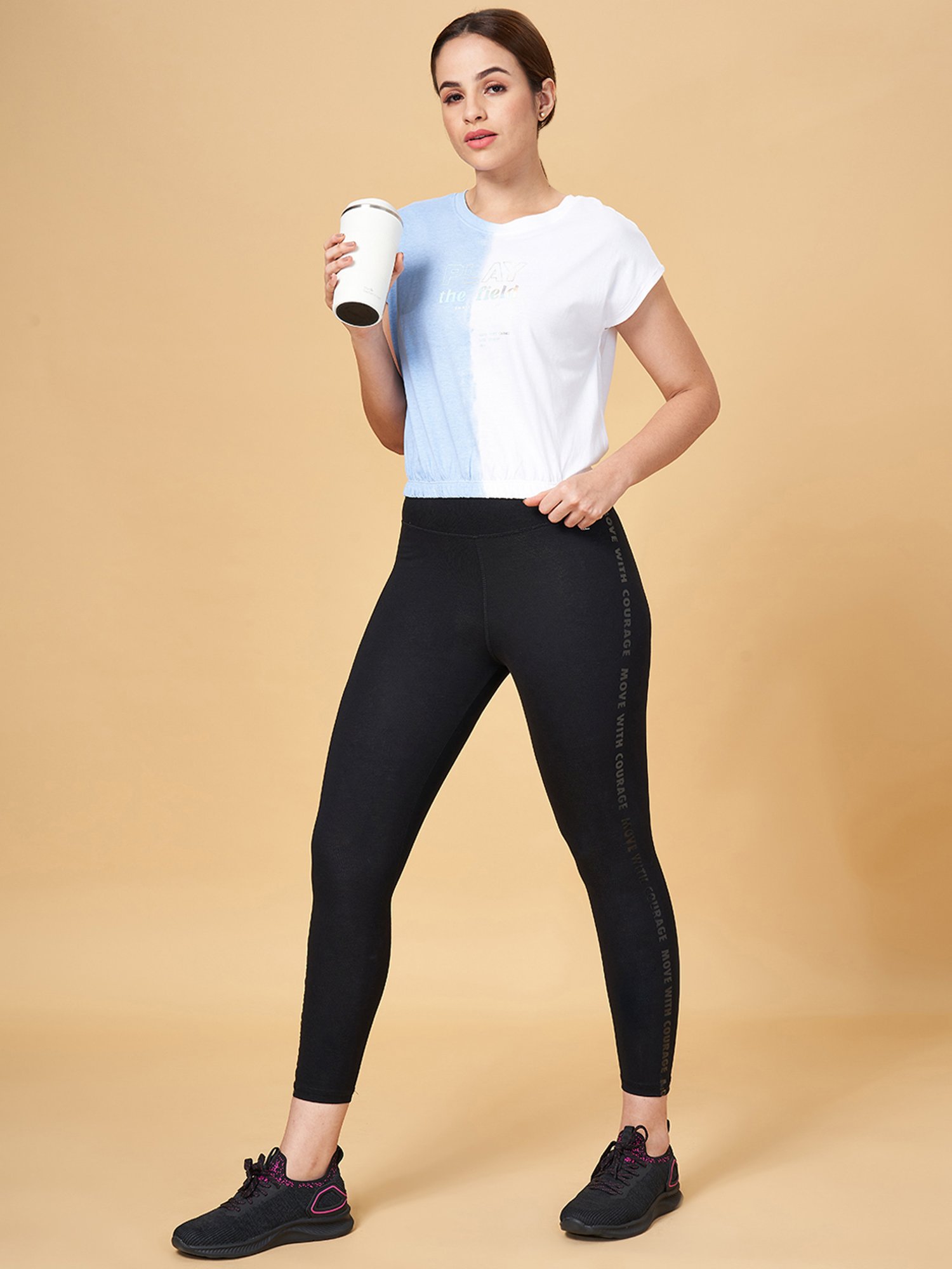 Ajile by Pantaloons Blue & White Cotton Printed Sports T-Shirt