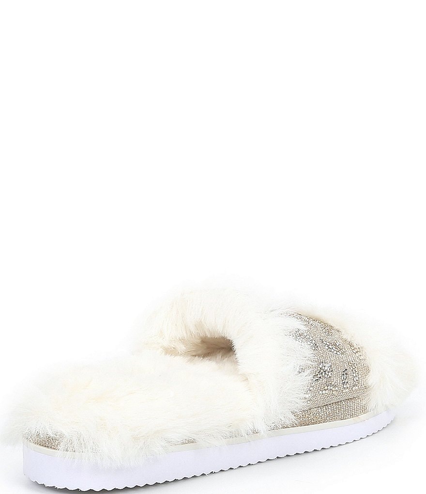 Gianni Bini Cushyy Faux Fur Rhinestone Embellished Leopard Print Slippers