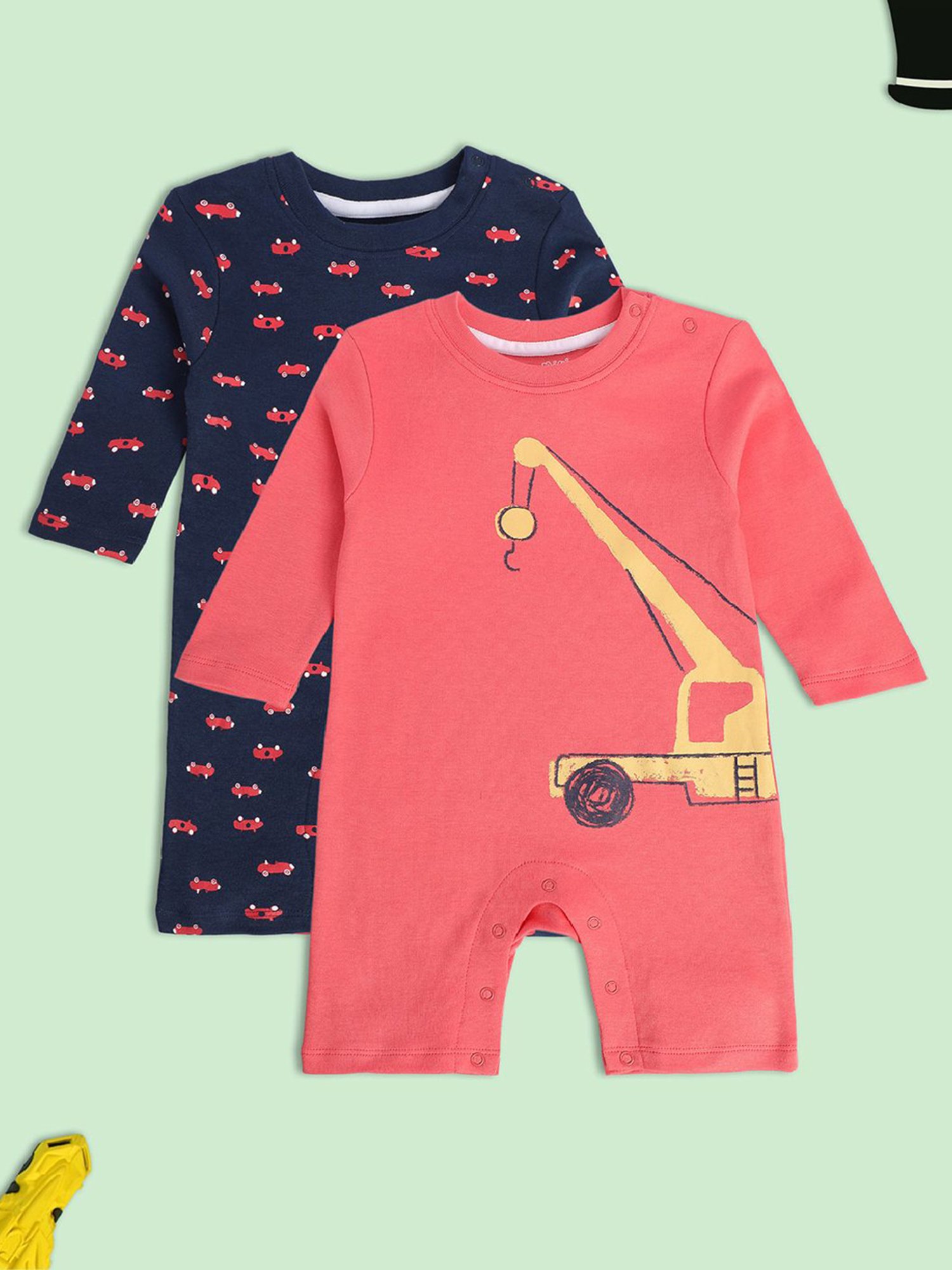 MINIKLUB Kids Navy & Pink Printed Full Sleeves Romper (Pack Of 2)