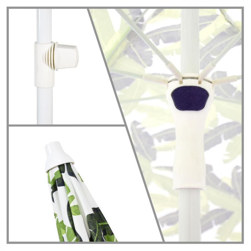 Astella  6.5 Ft. Fiberglass Beach Umbrella W/ Carry Bag - White Frame / Lush Paradise Canopy NOVA656C-P5-204-FRINGE