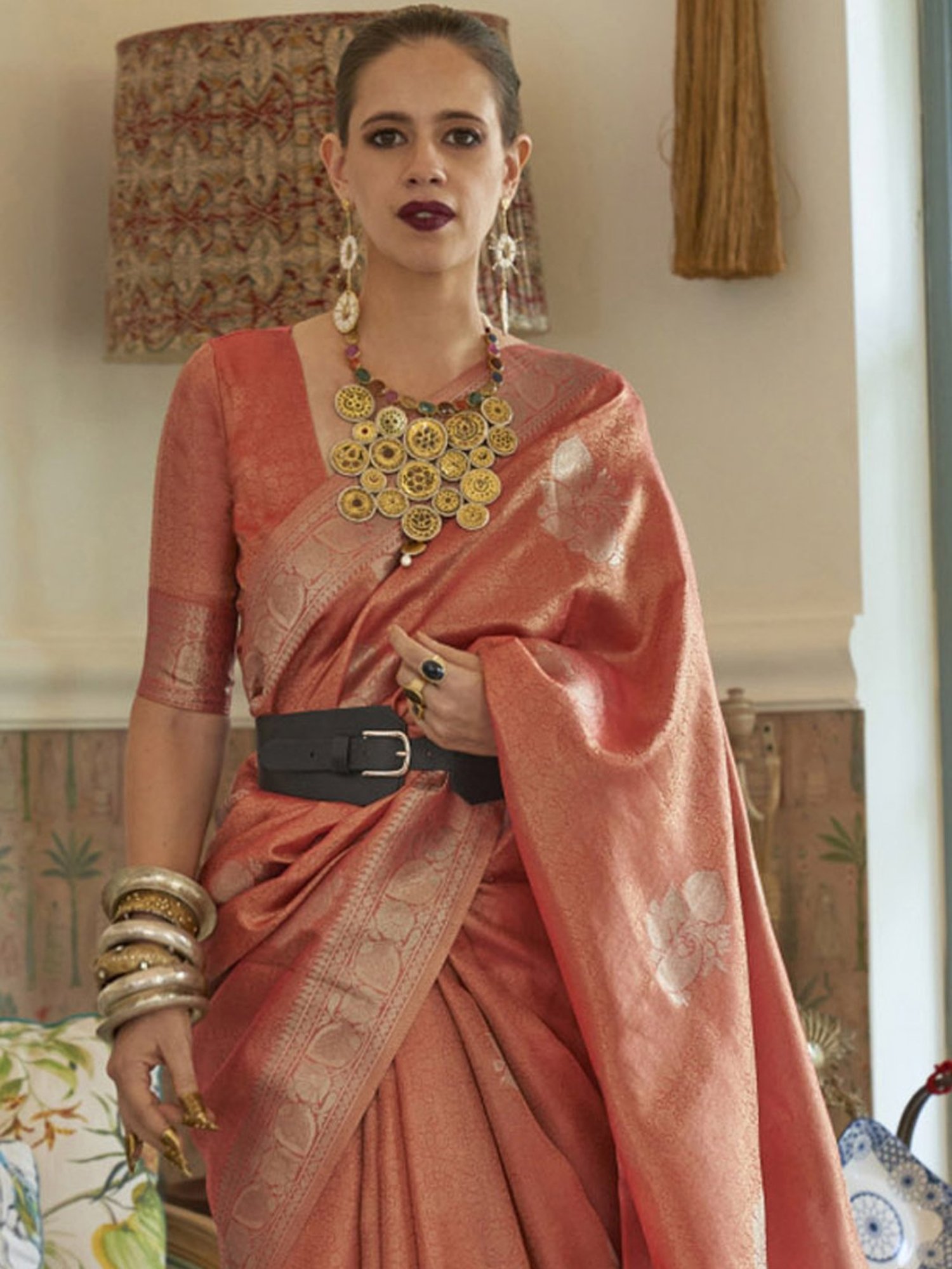 Elora Peach Woven Saree With Unstitched Blouse