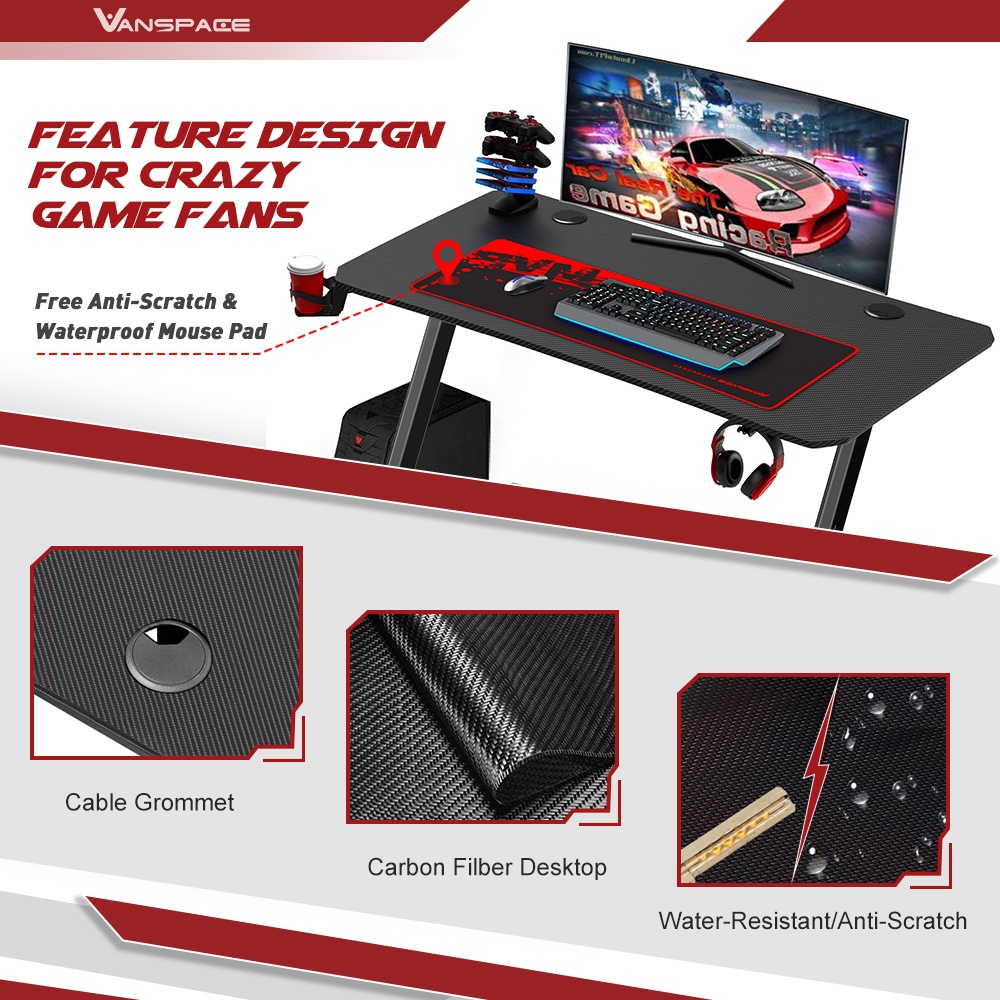 44IN Gaming Table Computer Desk Laptop PC Study Writing Table Office Ergonomic