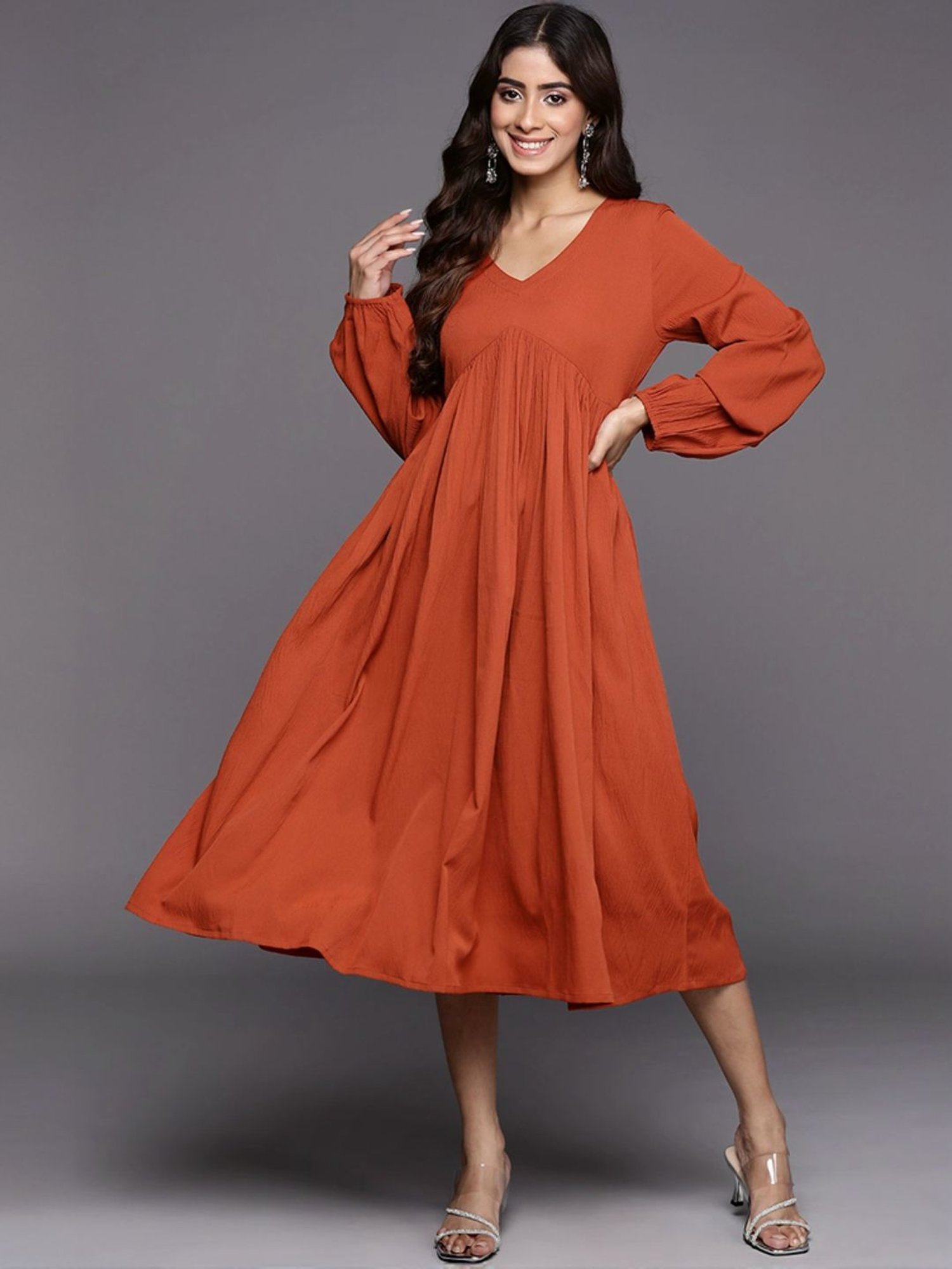 Varanga Rust A-Line Dress