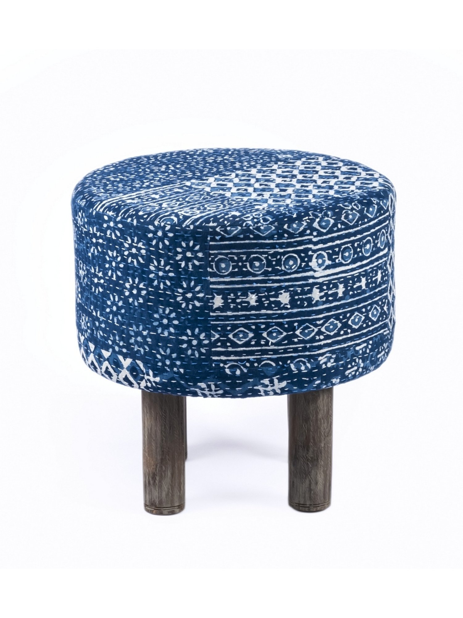 Ikiriya Morgan Printed Blue Wood Ottoman