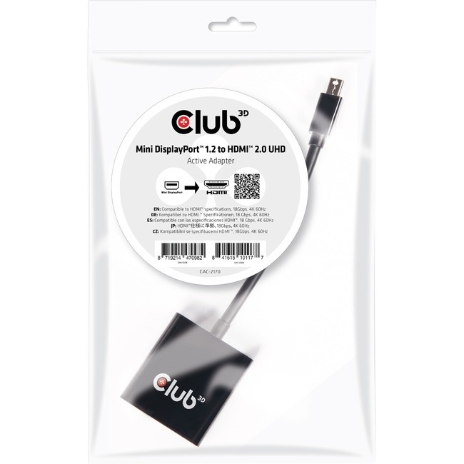 Club 3D Mini Displayport&trade; 1.2 To Hdmi&trade; 2.0 Uhd Active Adapter