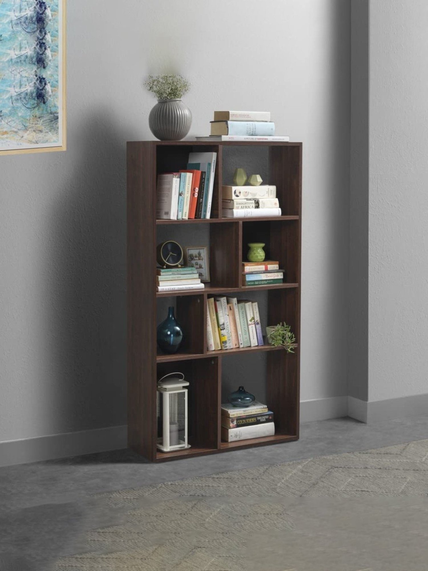 Sleepyhead Jigsaw Dark Brown & Slate Grey Engineered Wood Book Shelf (4 Shelves)