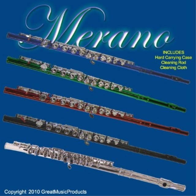 merano green / silver flute with carrying case+metro tuner+black music stand