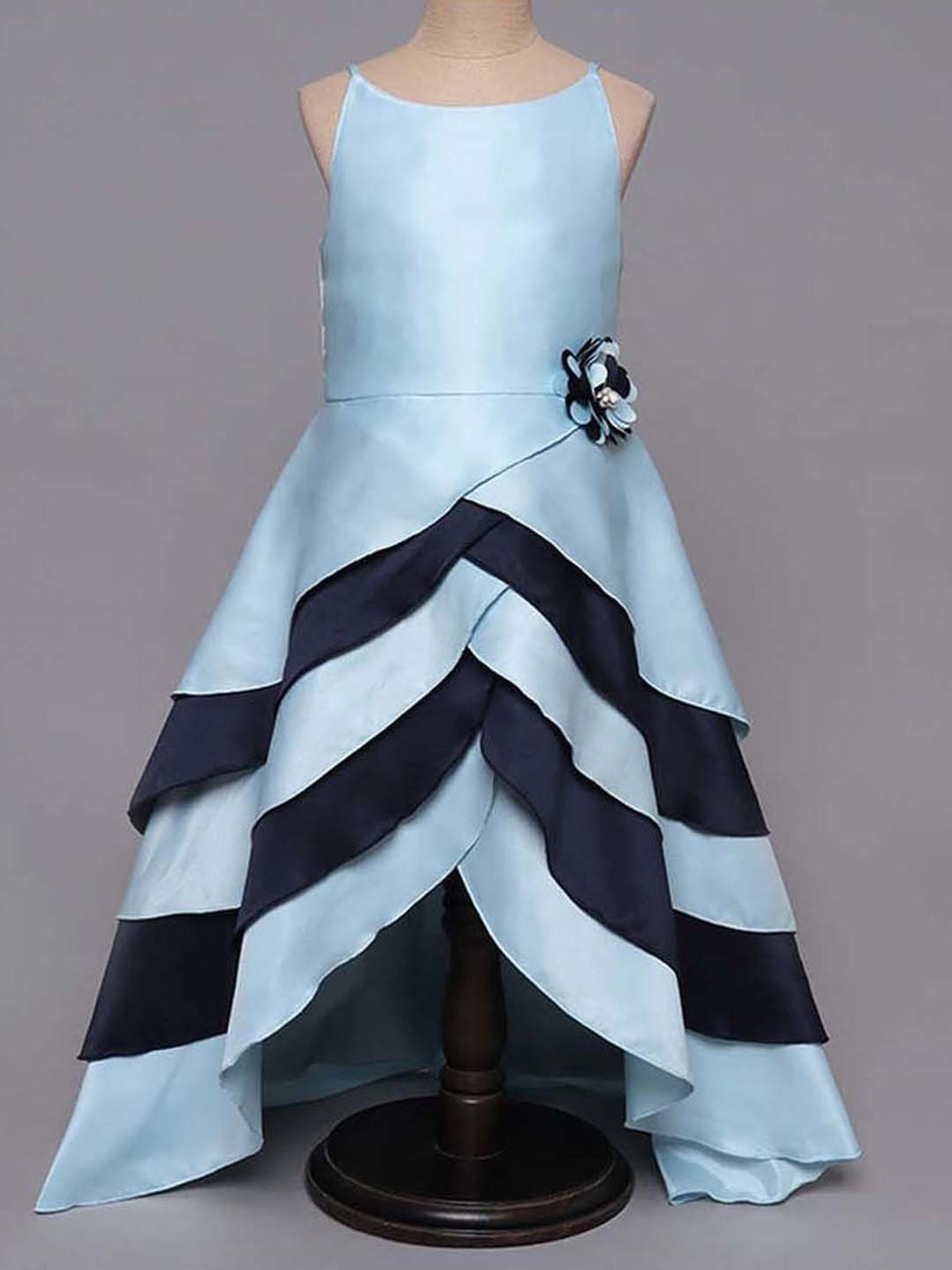 The Magic Wand Kids Blue & Black Applique Gown