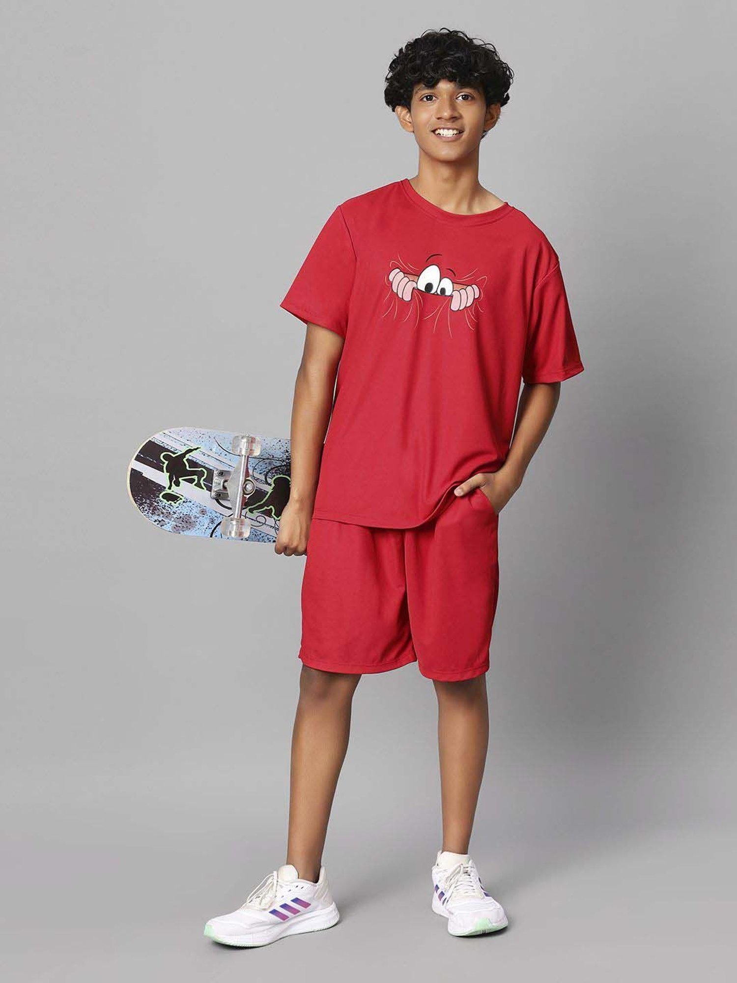 TeenTrums Kids Red Printed T-Shirt Set