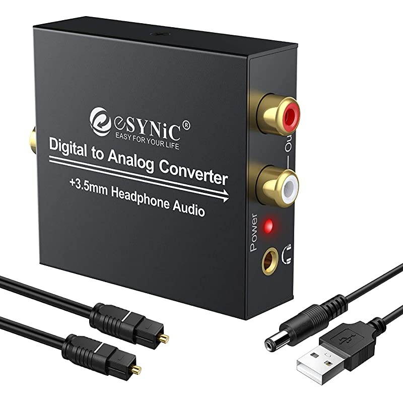DAC Digital to Analog Audio Converter Digital Optical SPDIF Coaxial to Analog LR RCA Converter Toslink to 35mm Jack Audio Adapter with 1m Optical Cable for HDTV Blu Ray HD DVD Apple TV