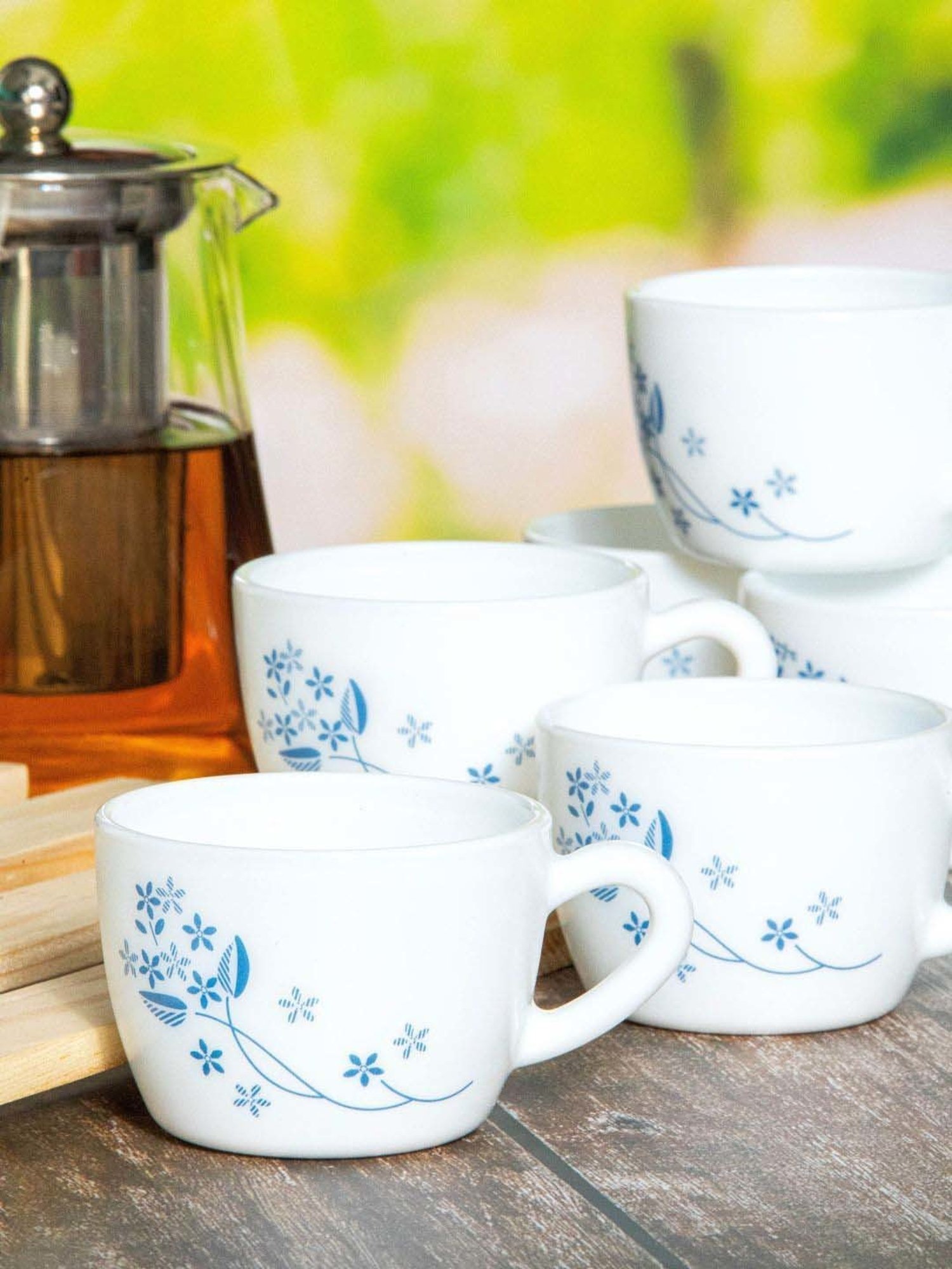 Cello White & Blue Glass Coffee Mug (0.13 L) - Set of 12