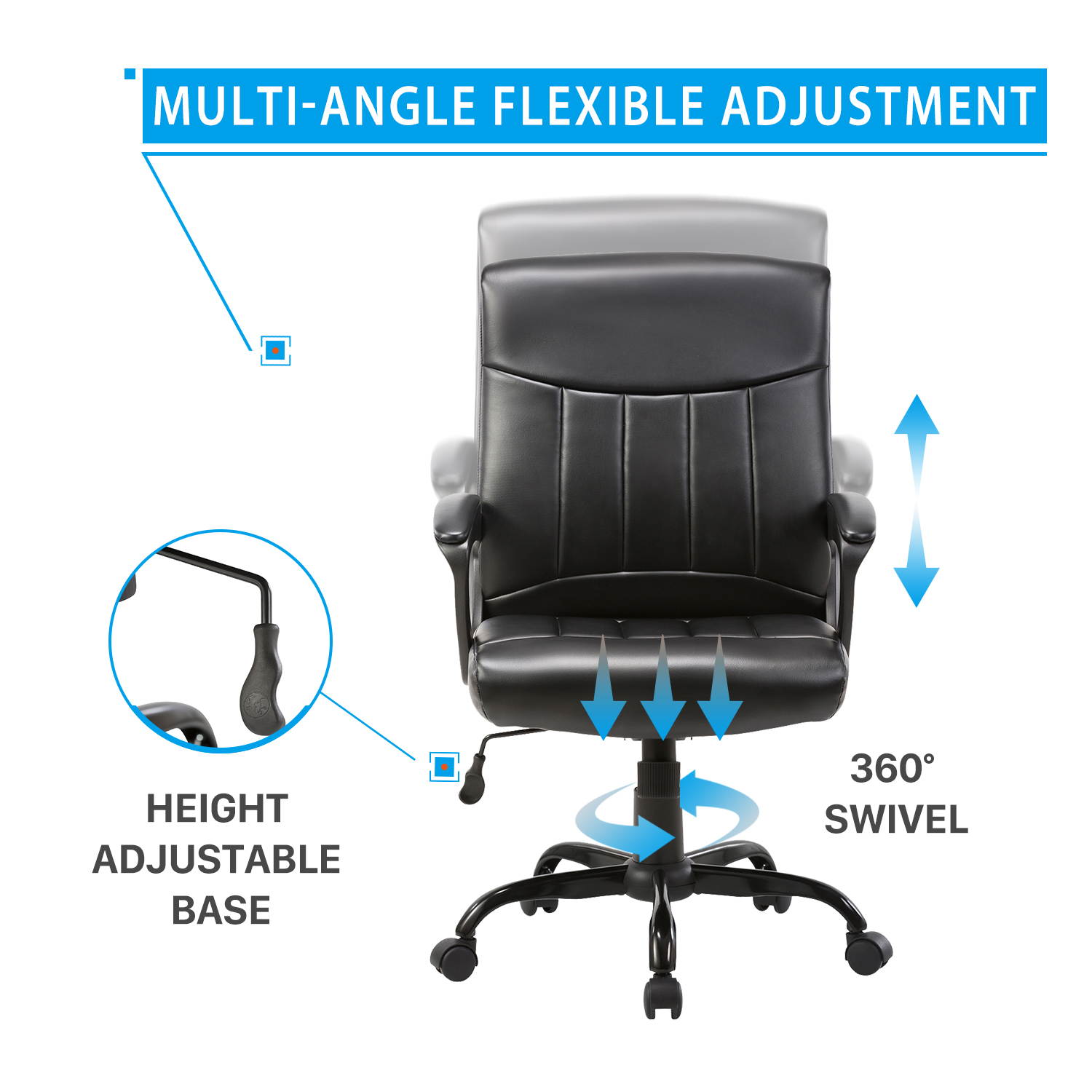CLATINA Mid Back Leather Office Executive Chair with Lumbar Support and Padded Armrestes Swivel Adjustable Ergonomic Design for Home Computer Desk BIFMA Certified