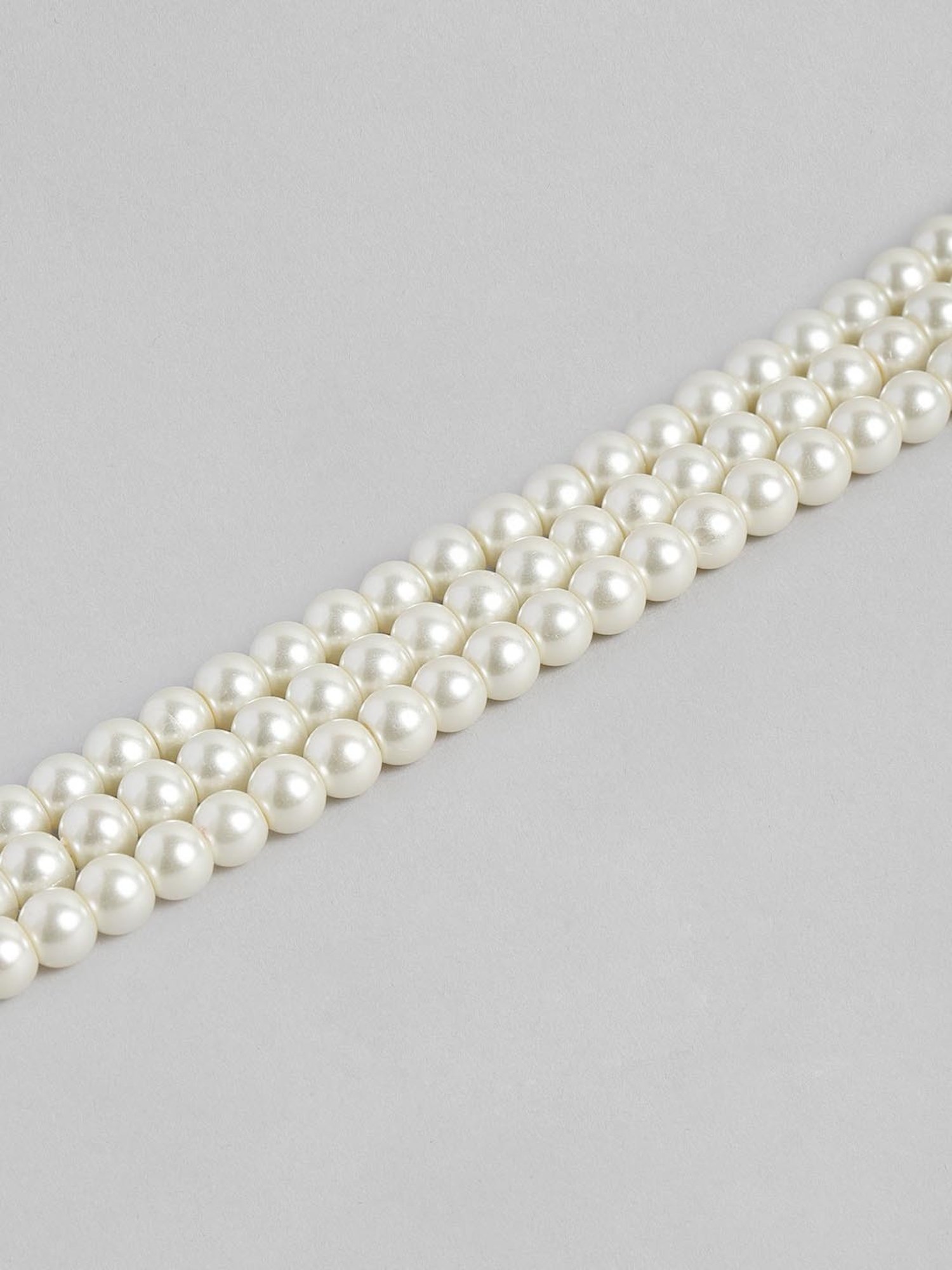 Estele Rhodium-Plated 3 Line Pearl Bracelet for Women