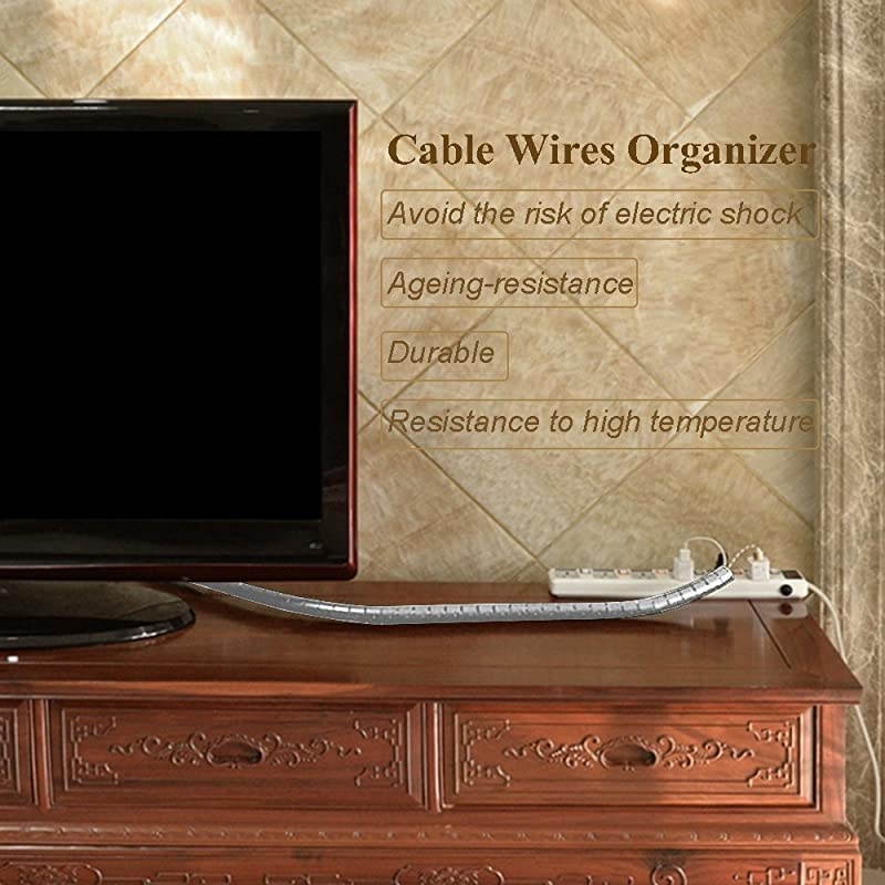 Cable Wires Organizer  Coiled Tube Cable Management PC Cinema TV Cables Sleeve with Cord Organizer Clip Hide Wires Cover Cables to Keep Desk Tidy to Protect Cable from Pets Bite White