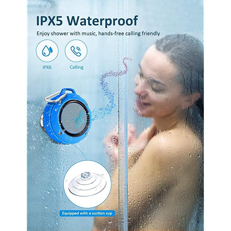 Outdoor Waterproof Bluetooth Speaker Wireless Portable Mini Shower Travel Speaker with Subwoofer Enhanced Bass Built in Mic for Sports Pool Beach Hiking Camping Blue