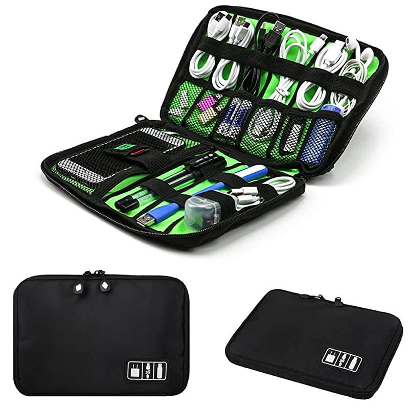 Accessories Organizer BagPortable Tech Gear Phone Accessories Storage Carrying Travel Case Bag Headphone Earphone Cable Organizer Bag M Black