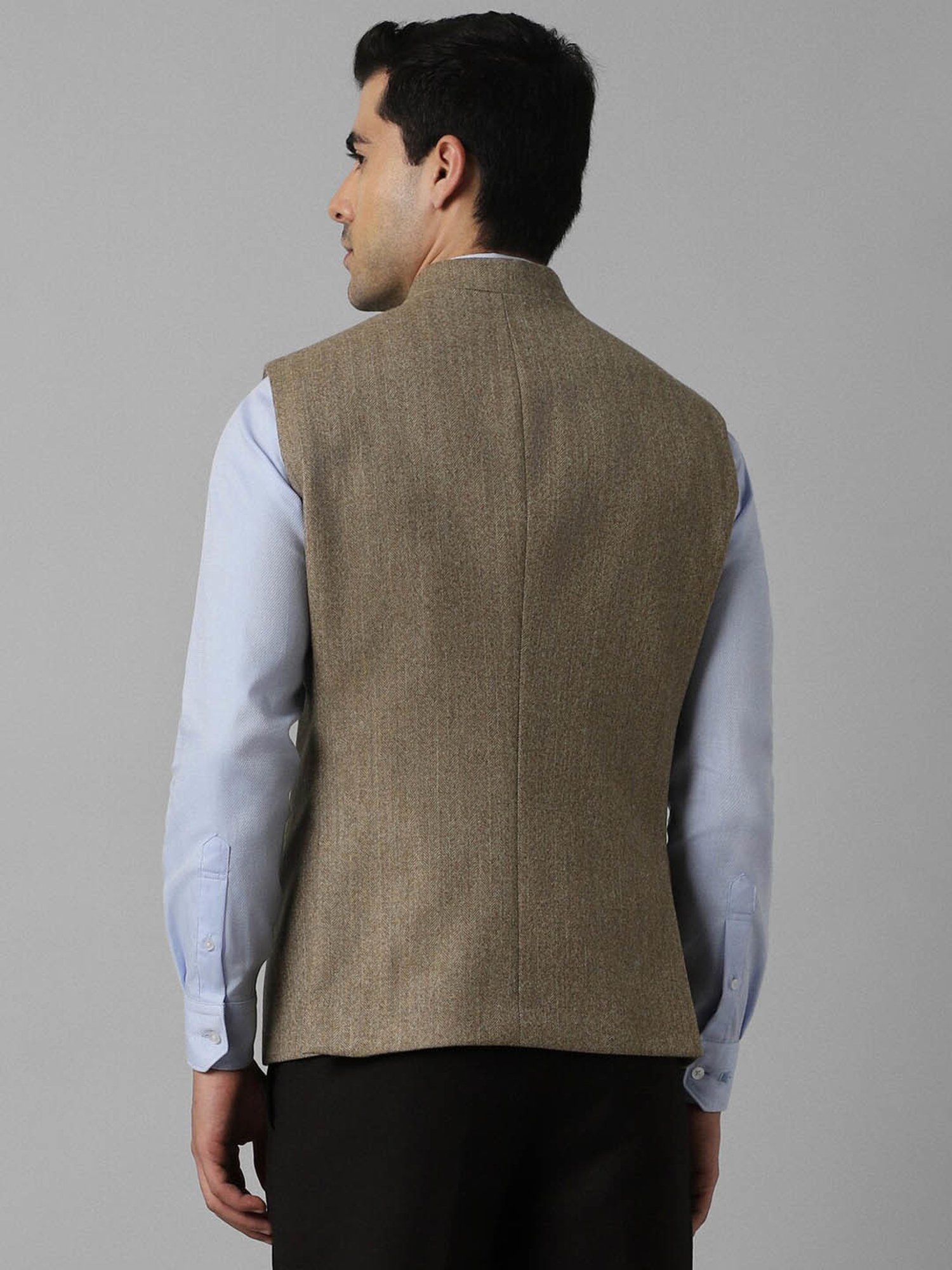 Louis Philippe Khaki Slim Fit Texture Nehru Jacket