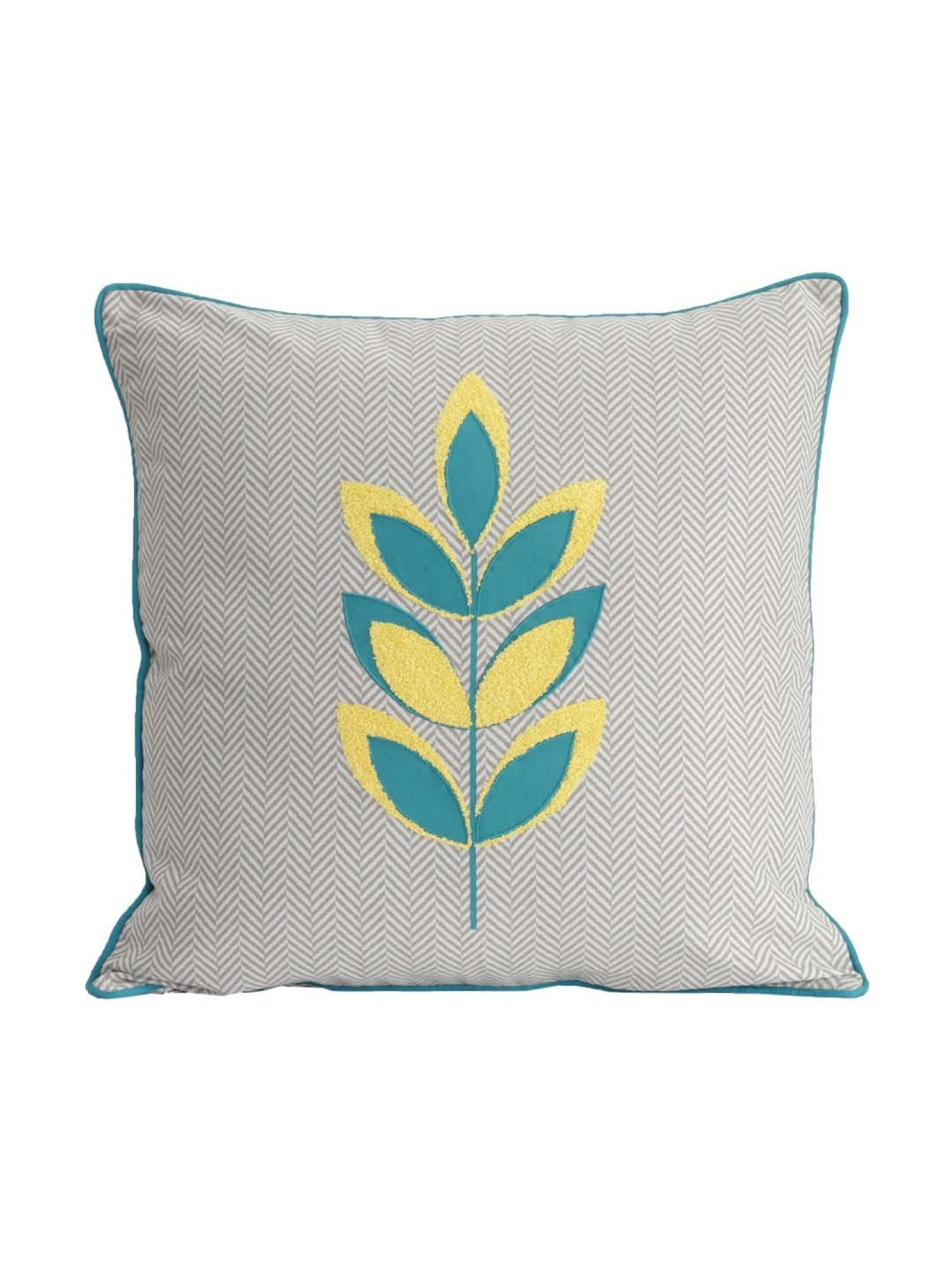 Maspar Patchy Leaf Green & Grey Cotton Cushion Cover - Set of 1