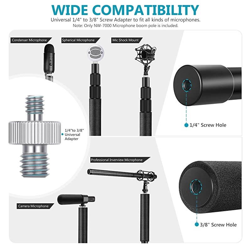 Portable 3 Sections Stretchable Handheld Microphone Boom Pole with Standard 58 inch27 Threads and Adjustable Length from 3 feet to 8 feet NW7000