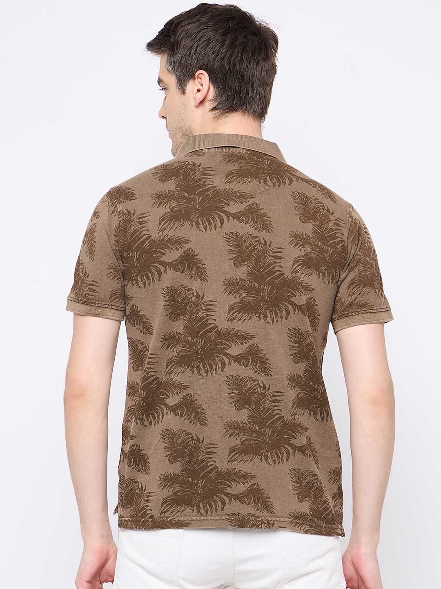 Club York Brown Regular Fit Printed Polo T-Shirt