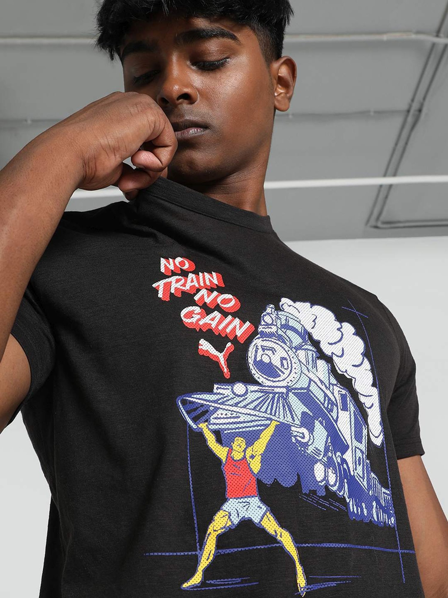 Puma Black Regular Fit Printed Sports T-Shirt