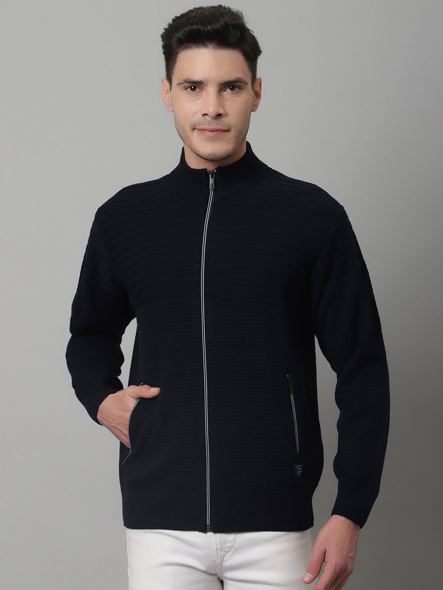 Cantabil Navy Regular Fit High Neck Sweater