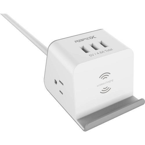 MyDesktop 2-Outlet/3-USB Surge Protector with Wireless Charging - Gray