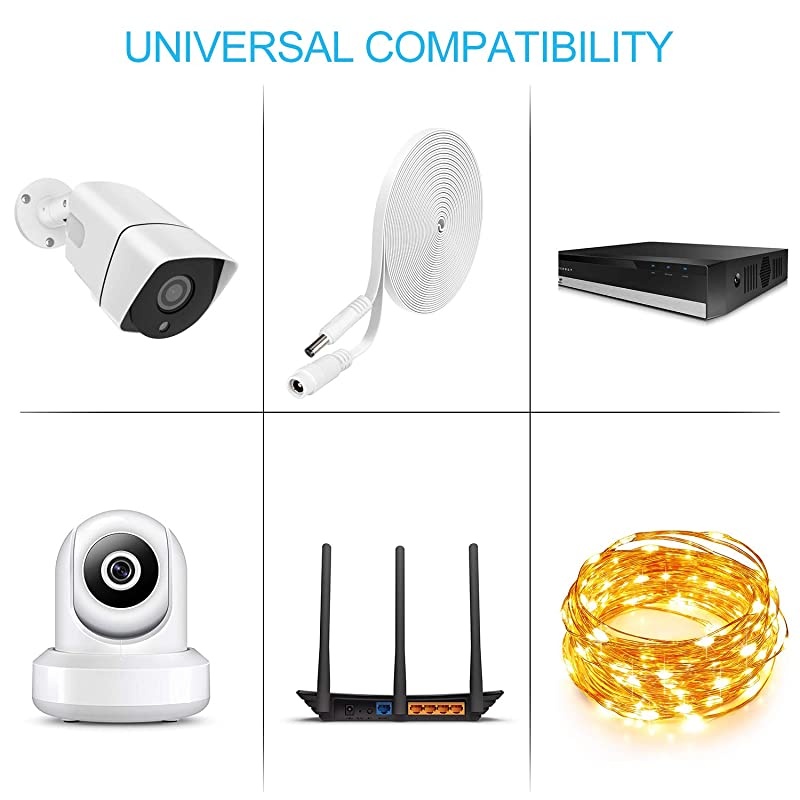 Pack DC Power Extension Cable 10ft 1mm x 55mm Compatible with 1V DC Adapter Cord for CCTV IP Camera LED Car White